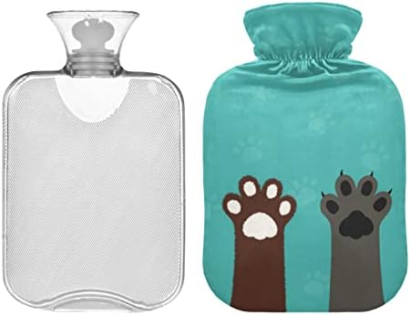 Garrafas de água quente com palhetas de gato de cachorro capa para alívio da dor, mulheres grávidas, bolsa de aquecimento de 2 litros