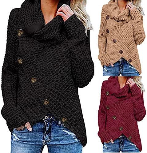 Sweater for Women Women Color Solid Color Button Pullover de manga comprida Coblo de pescoço Jumpista superior Top assalto