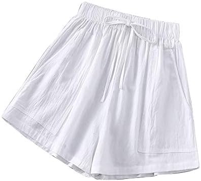 Shorts de linho de algodão casual feminino