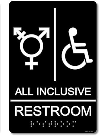 Feito nos EUA - “Banheiro All Inclusive” - Sinal de banheiro não -gênero específico - acrílico de 6 x 9 polegadas