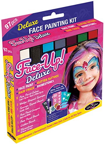 Kit de tinta facial XL original GLITZGLAM-Deluxe face-up: 97 peças, 3 In1 Face Paint, tatuagens de glitter com 32