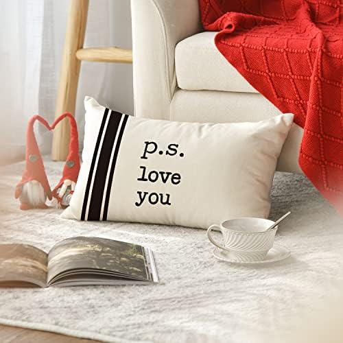 Avoin Colorlife Dia dos Namorados Eu amo você joga capas de travesseiros, 12 x 20 polegadas do coração do dia dos namorados P.S. Amo você Decoração de case de almofada de casamento para sofá de sofá de 4