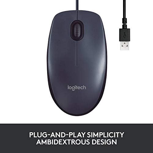 Mouse Logitech B100 com fio, mouse USB com fio para computadores e laptops, uso da mão direita ou esquerda - preto