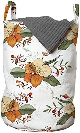 Bolsa de lavanderia floral de Ambesonne, padrão de arte vintage Padrão de esboços de flor altamente detalhado, cesta