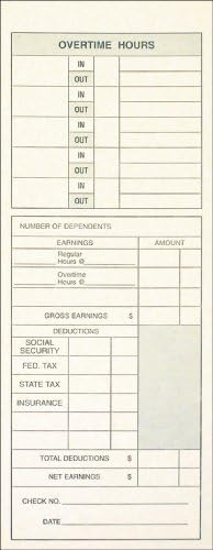 Adams Time Cards, semanal, 2 lados, formato de horas extras, denominado Days, 3-3/8 x 9, Manila, Print Green/Red, Print, 200