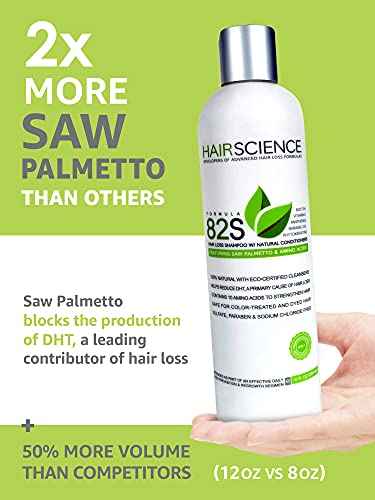 Fórmula 82s da Ciência Capilar | Shampoo e condicionador de perda de cabelo com DHT Blocker: Saw Palmetto + Biotin,