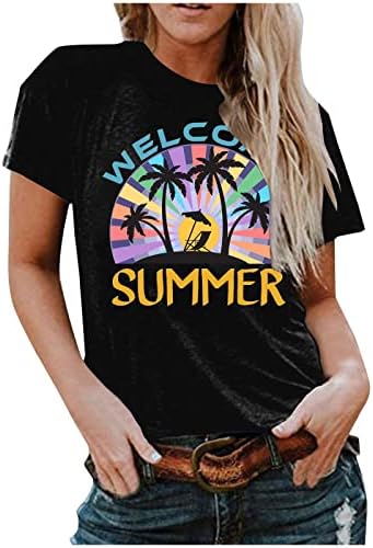 T-shirt de férias havaianas para mulheres Sunshine Beach Graphic Camisetas Verão Casual Manga curta Tops Blushes Crewneck