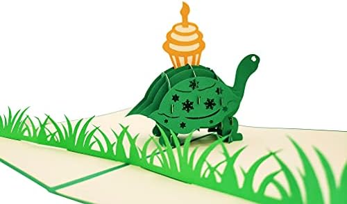 Igifts e cartões Tartaruga exclusiva com Cupcake Birthday 3D Pop -up Cartão de felicitações - Animal engraçado, tartaruga, bolo, vela,