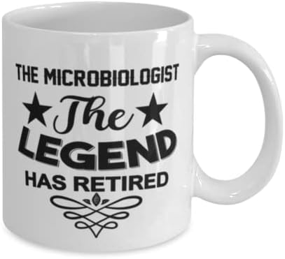 Microbiologista Caneca, The Legend se aposentou, idéias de presentes exclusivas para microbiologistas, copo de chá de caneca