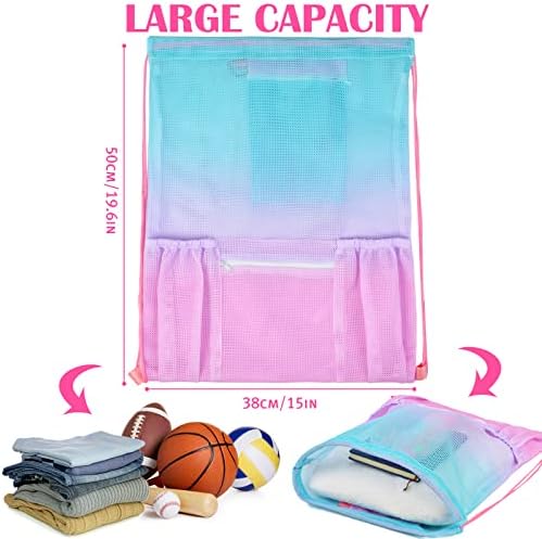 Bolsa de cordão de malha Nidoul com bolso com zíper, bolsa de praia para engrenagem de nadar de mochila para crianças adultas