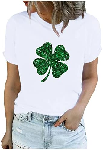 São Patricks Camisa do Dia Mulheres Glitter Shamrock Tshirt Irish Crewneck Tees de manga curta Festival brilhante Tops de