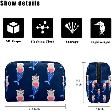 Tbouobt Makeup Bag Zipper Bolsa Travel Organizador Cosmético para Mulheres e Meninas, Sereia Cartoon Cat engraçado