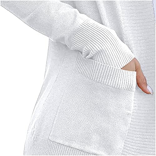 Cardigã para mulheres suéteres decote com nervuras de malha de manga longa de manga comprida