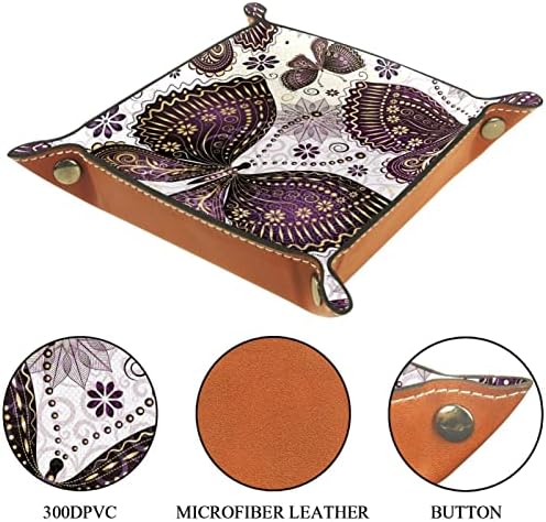 Bandeja de manobrista de couro Tacameng, flor de borboleta roxa, caixas de armazenamento Organizador de armazenamento