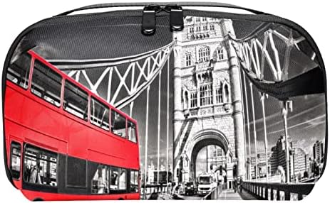 Red Bus On Bridge Makeup Bag Zipper Pouch Travel Organizador cosmético para mulheres e meninas