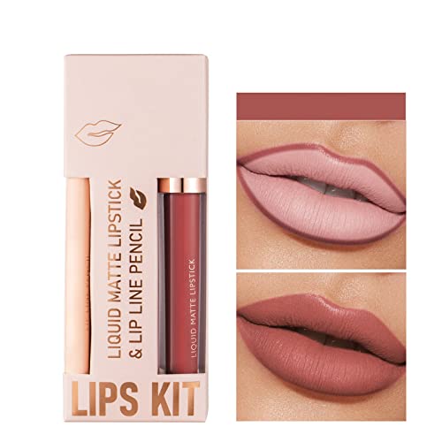 Fique em Cosméticos Lip glitter Lip non Stick Copo Lipliner Lipliner Combination Set Lipstick Velvet Lipliner integrado à prova
