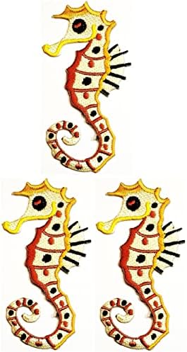 Kleenplus 3pcs. Pretty Seahorse Bordado Ferro bordado em Sew On Patch Fashion Arts Seahorse Animal Cartoon de desenho animado Patches para roupas Jeans Jeans Backpacks Camisetas