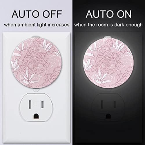 2 Pacote de plug-in Nightlight LED Night Light Peony Flor cinza rosa com sensor do anoitecer para o amanhecer para o quarto de