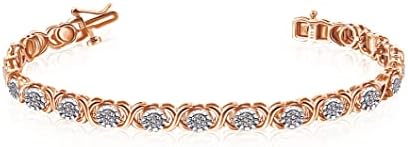 LA4VE Diamantes 1/4 de quilate, Sterling Silver Cross Link Round Diamond Bracelet para mulheres jóias finas | Caixa de presente incluída