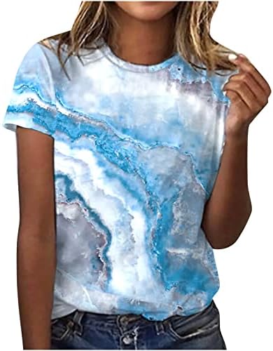 Camisetas de pescoço da tripulação para meninas adolescentes outono de verão de manga curta de mármore estampar blushs