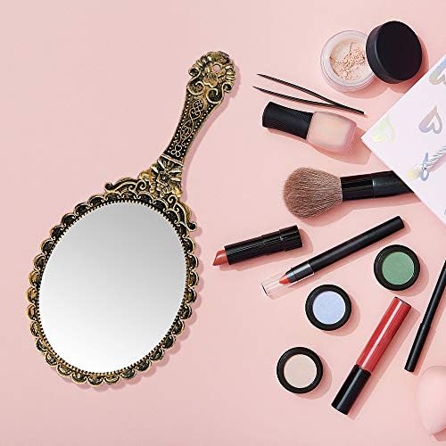 Espelho de mão dolovemk espelho de mão vintage com alça com alça de maquiagem de maquiagem de maquiagem de maquiagem espelhos cosméticos espelhos compactos espelho de salão de beleza antigo