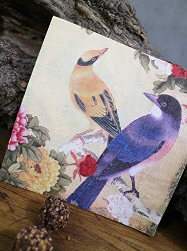 ALIQUIL Decoupage Paper Guardy com padrão floral vintage, impressão de pássaros peônias para jantar decorativo chá de chá de chá, 20 contagem