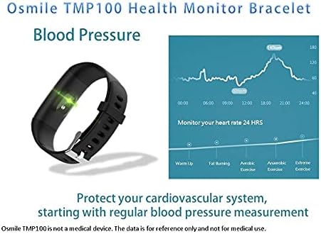 A pulseira de saúde OSMILE TMP100 com freqüência cardíaca, pressão arterial, oxigênio no sangue, monitor de temperatura corporal.