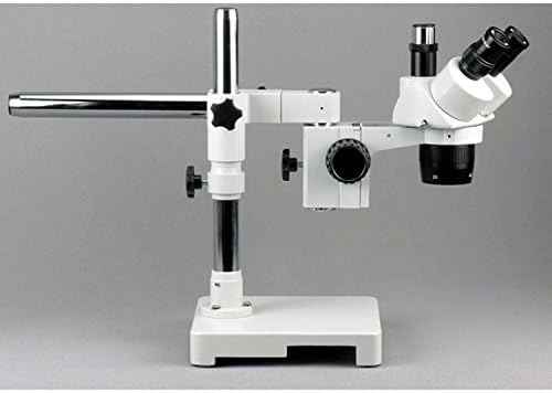 Microscópio estéreo trinocular SW-3T13Z AMSCOPE, oculares WH10X, ampliação 10x/20x/30x/60x, objetiva 1x/3x, suporte de boom de braço único, inclui lente de barlow 2.0x lente de barlow