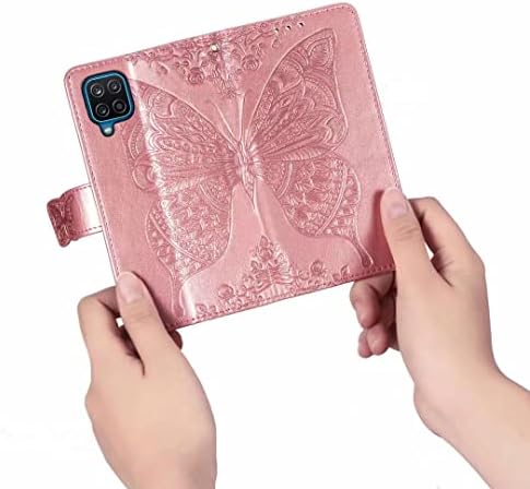 Case da carteira Cmeka Galaxy A12 para mulheres, estojo de couro magnético, slots de cartão de borboleta 3D fólio [Kickstand]