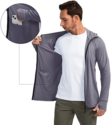 Men's UPF 50+ jaqueta leve de zíper completo de proteção solar camisetas de manga longa para homens caminhando bolsos