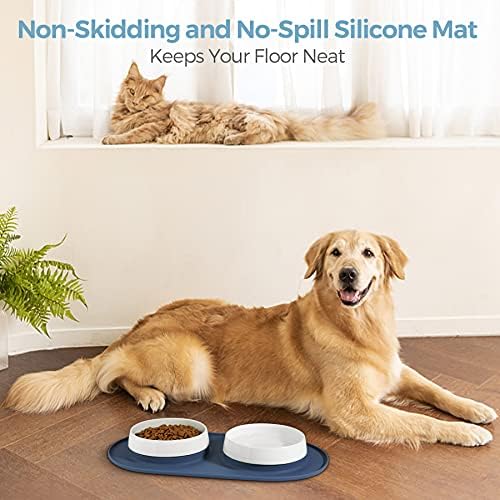 Tigela de cães de cerâmica MSBC Conjunto com tapete de silicone não esquiam sem derramamento, tigela de alimentação de