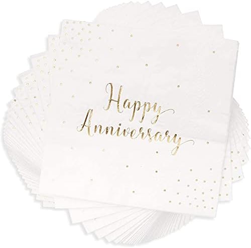 Guardanapos de coquetel de 50 pacotes - feliz aniversário impresso em confetes de papel dourado - guardanapos de festa de papel descartáveis ​​- perfeitos para celebrações de aniversário - 5 x 5 polegadas dobradas