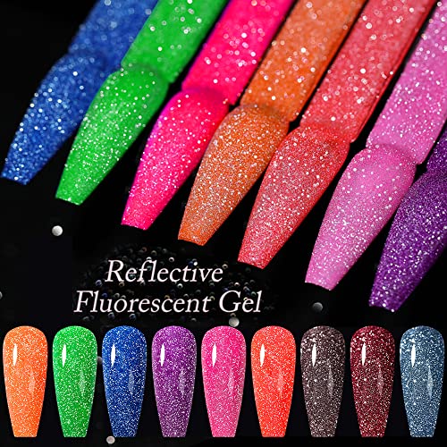 Cosmoo Neon Reflexivo Gel Polonno Reflexivo Gel Gel Polishing Plashing Disco Shimmer Bishine Polish Gel Kit Refletivo Fluorescente