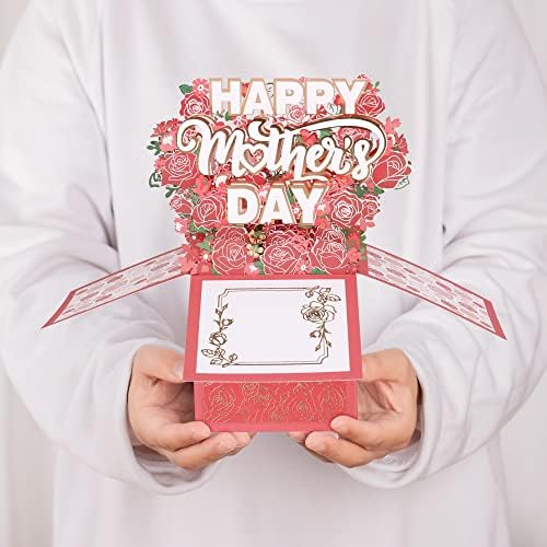 POPGIFTU Happy Mother Day 3D Pop-up Card, Pop Up Flower Greeting Card para mamãe, esposa, avó, madrasta, sogra, inclui envelope