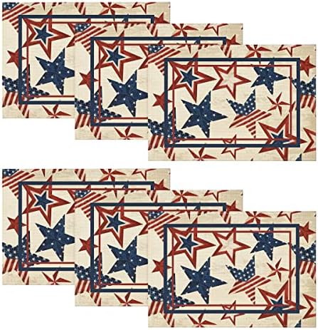 O Modo Artóide estrelou Stripes 4 de julho Placemats Conjunto de 6, 12x18 polegadas Memorial Patriótico Tapetes para Decoração
