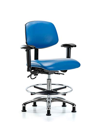 Labtech Seating LT41258 ESD Vinil Médio Base Cromada de Cadeira, inclinação, braços, anel de pé cromado, esd desliza, azul