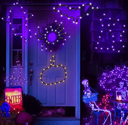 Luzes de decorações de janela de Halloween, 2 Luzes de Halloween de Bruxa de Abóbora embaladas, Bateria de Silhueta