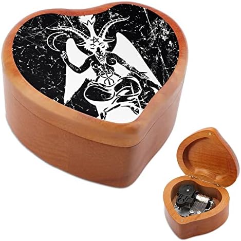Caixa de madeira de cabra satânica Baphomet Caixa de madeira de forma de coração Caixas musicais de madeira vintage para