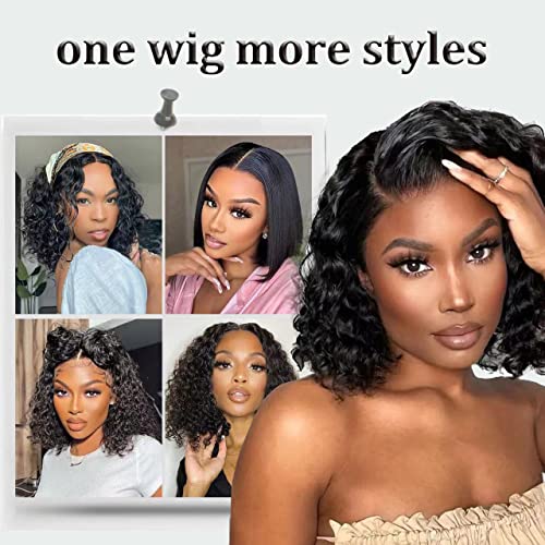 Lasooa 180% densidade curta Bob Curly Bob Human Wigs for Women 13x4 HD Transparente Water Wave Lace Wigs dianteiro molhado