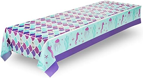 Talha de mesa de sereia bluebonnet royal - conjunto de toalhas de mesa de plástico de sereia 2- para mesas de 6 ou 8 pés, retângulo