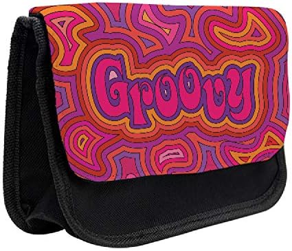 Caixa de lápis groovy lunarable, listras groovy energéticas, bolsa de lápis de caneta com zíper duplo, 8,5 x 5,5,