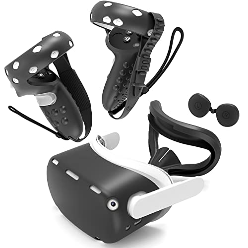 HuiUke Touch Controller Grip Tampa para a Quest 2 com tampa de casca VR, tampa da tampa do rosto de silicone VR e tampa da lente, capa de silicone de 4 em 1 conjunto de acessórios para Quest 2
