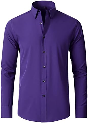 Camisa de vestido de botão masculina Slim Fit Non Iron Solid Comfort Flex camisas flexíveis Casual de Manga Longa Camisa