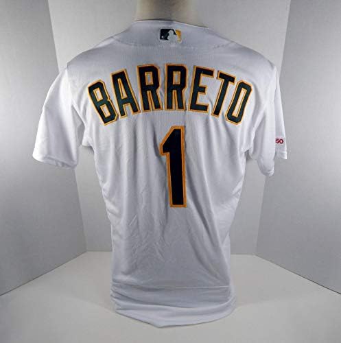2019 Oakland A's Athletics Franklin Barreto #1 Jogo emitiu White Jersey 150 p 32 - Jogo usou camisas MLB