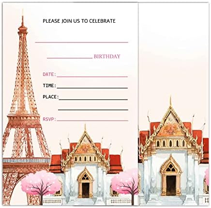 Cartões de convite de festa de aniversário de Wuinck Paris, convites da festa da torre Eiffel para crianças, meninos e meninas,