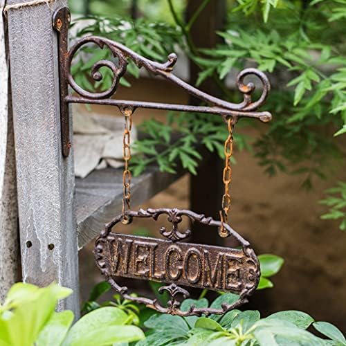 Sinal de boas -vindas de metal de dupla face, placa de boas -vindas de pendura rústica para porta da frente, sinal de boas -vindas de