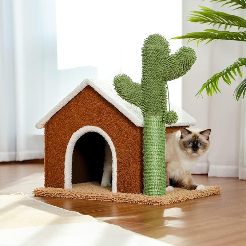 Mgwye Cactus Cat Tree Tower com Sisal Scratching Post Board for Indoor Cats Cat Condo Kitty Play House