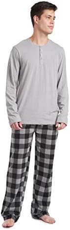Cherokee Men's Long Slave Pijama Camisa e calça, acolhedora e respirável top de algodão e Micro Fleece Bottom