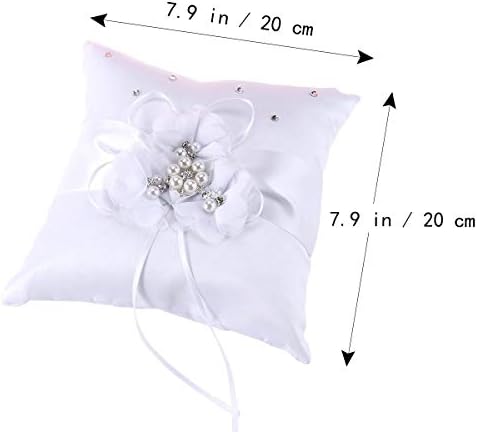 Travesseiro de portador de anel nuolux, 20*20 cm de travesseiro de pérola anel de casamento decorado