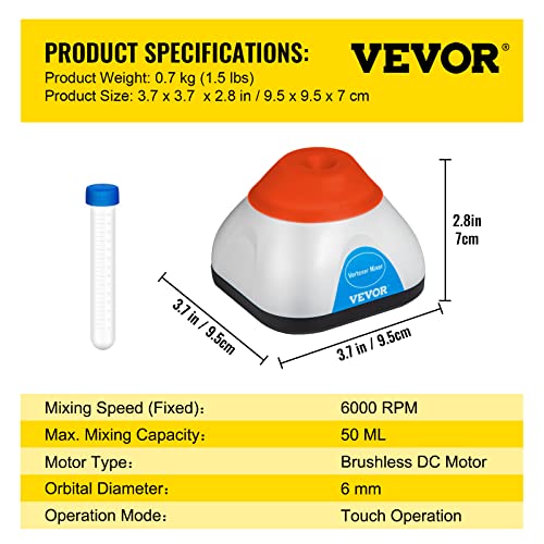 VEVOR Vortex Mixer, 6000rpm Mini Vortex Mixer Shaker Touch Função Touch Função de carregamento USB Shaker de vórtice, misture